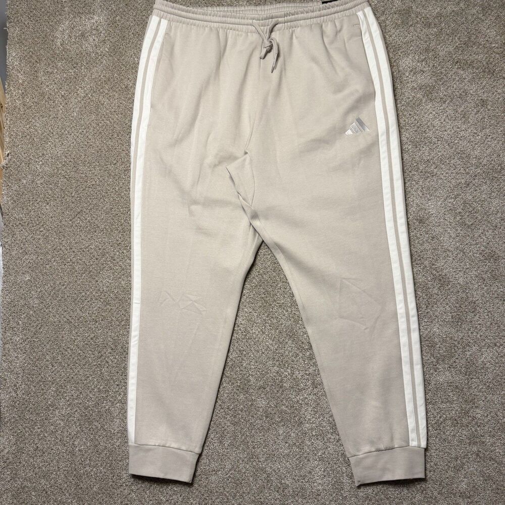 adidas Men's Essentials 3-Stripes Fleece Pants Wonder Alumina Beige 2XL JE6317